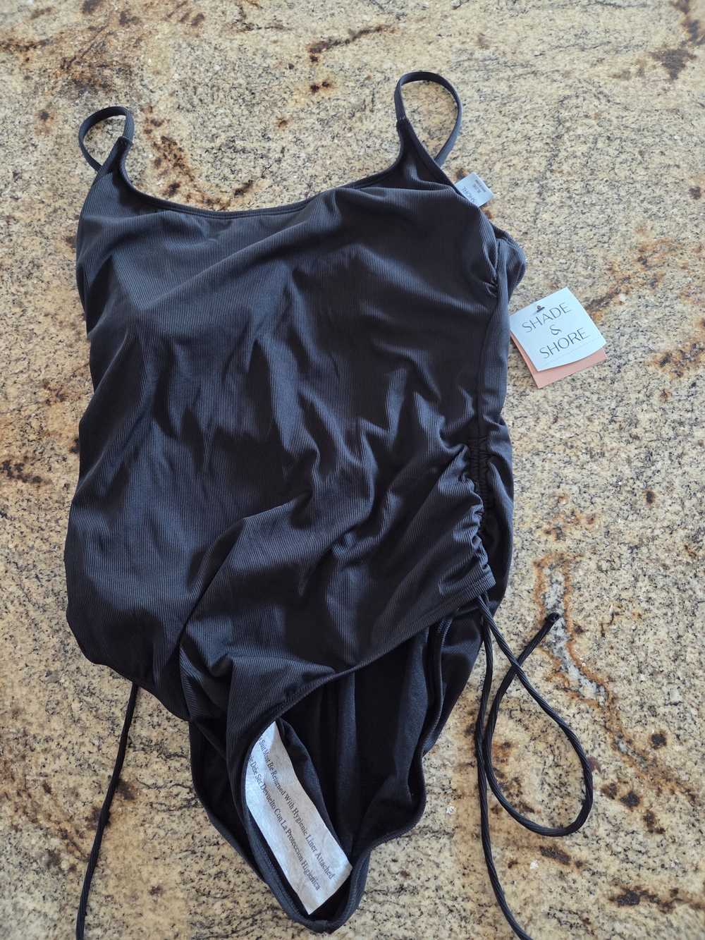 Shade & Shore Black Ruched One-Piece Swimsuit NEW WITH TAG